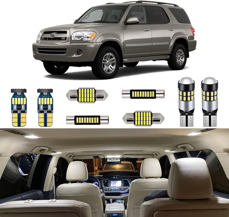 AUTOGINE 18 Piece White Interior LED Lights Kit for Toyota Sequoia (2001-2007) - Super Bright 6000K LED Bulbs with Installation Tool - Image 1