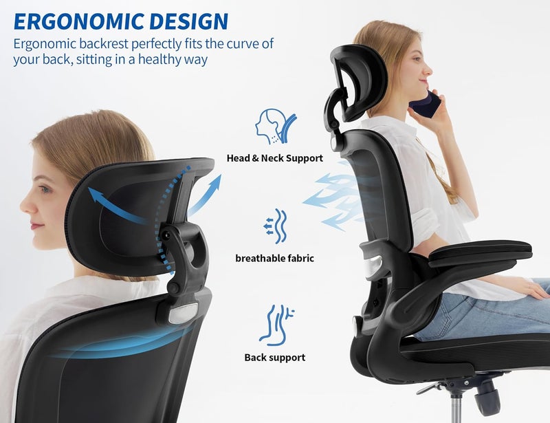 TRALT Ergonomic Office Chair - Desk Chair with Mesh PU Leather Gaming Chair - Computer Chair Comfy Adjustable Lumbar Support Executive Office Chair High Back for Adults Home Office (Black) - Image 4