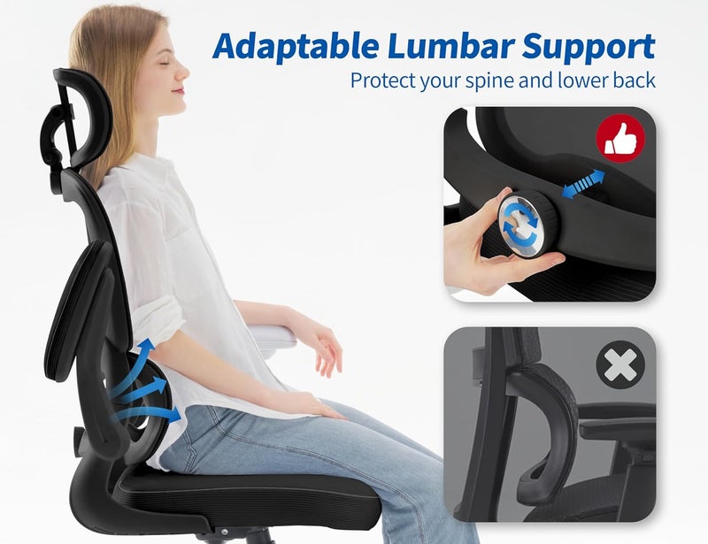 TRALT Ergonomic Office Chair - Desk Chair with Mesh PU Leather Gaming Chair - Computer Chair Comfy Adjustable Lumbar Support Executive Office Chair High Back for Adults Home Office (Black) - Image 3