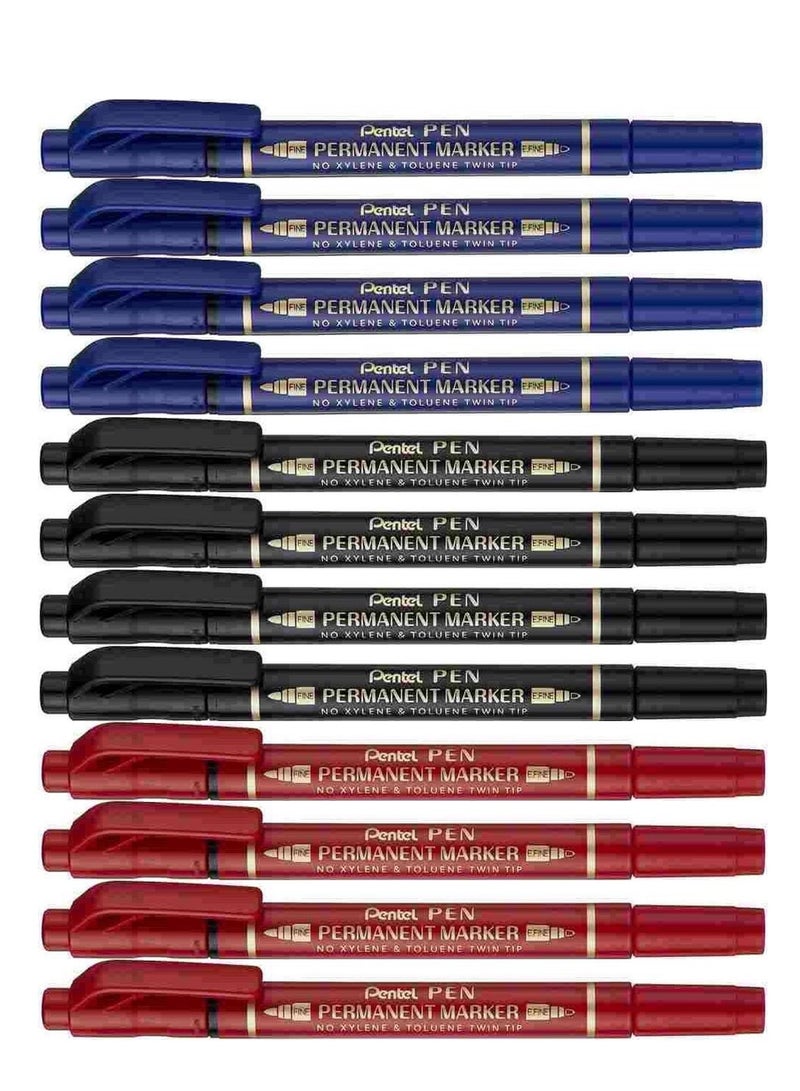 Pentel  markers دائمة مزدوجة الطرف 12 قطعة متعددة الألوان - Image 1