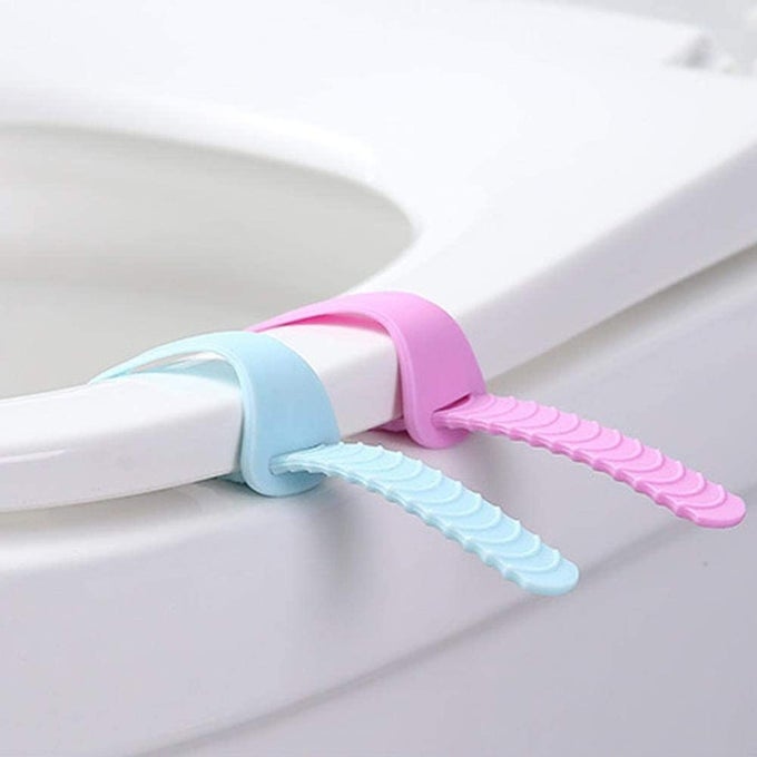 2PCS TOILET SEAT LIFTER CLIP TOIELT SEAT COVER LIFTER BAND FOR BATHROOM TOUCHFREE SELF ADHESIVE SILICONE TOILET LID LIFTER HOLDER MULTICOLOR