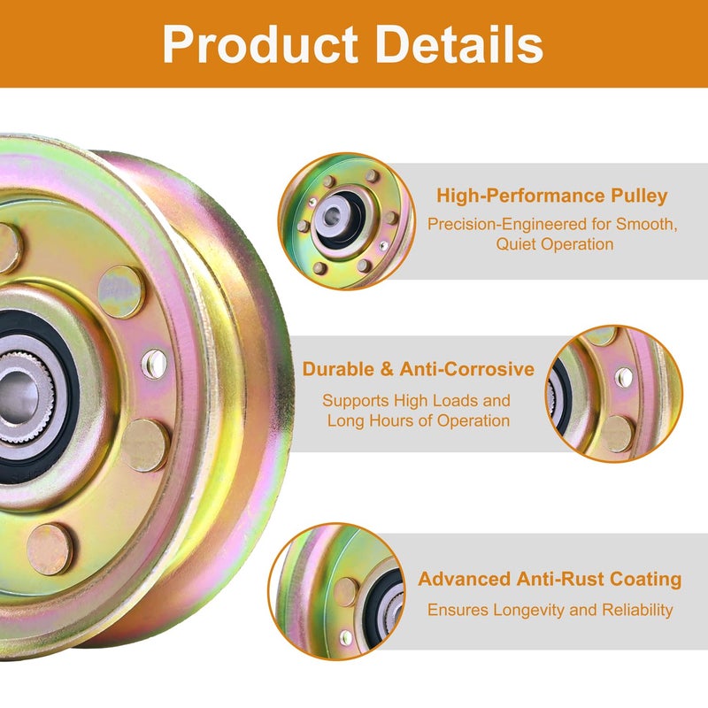 Antanker 131494 Idler Pulley Compatible with Craftsman Mower LT1000 LT2000 Tractors Mower Deck Pulley for Husqvarna Poulan Roper Craftsman 173437 165888 532104360 532131494, 3 Pack - Image 4