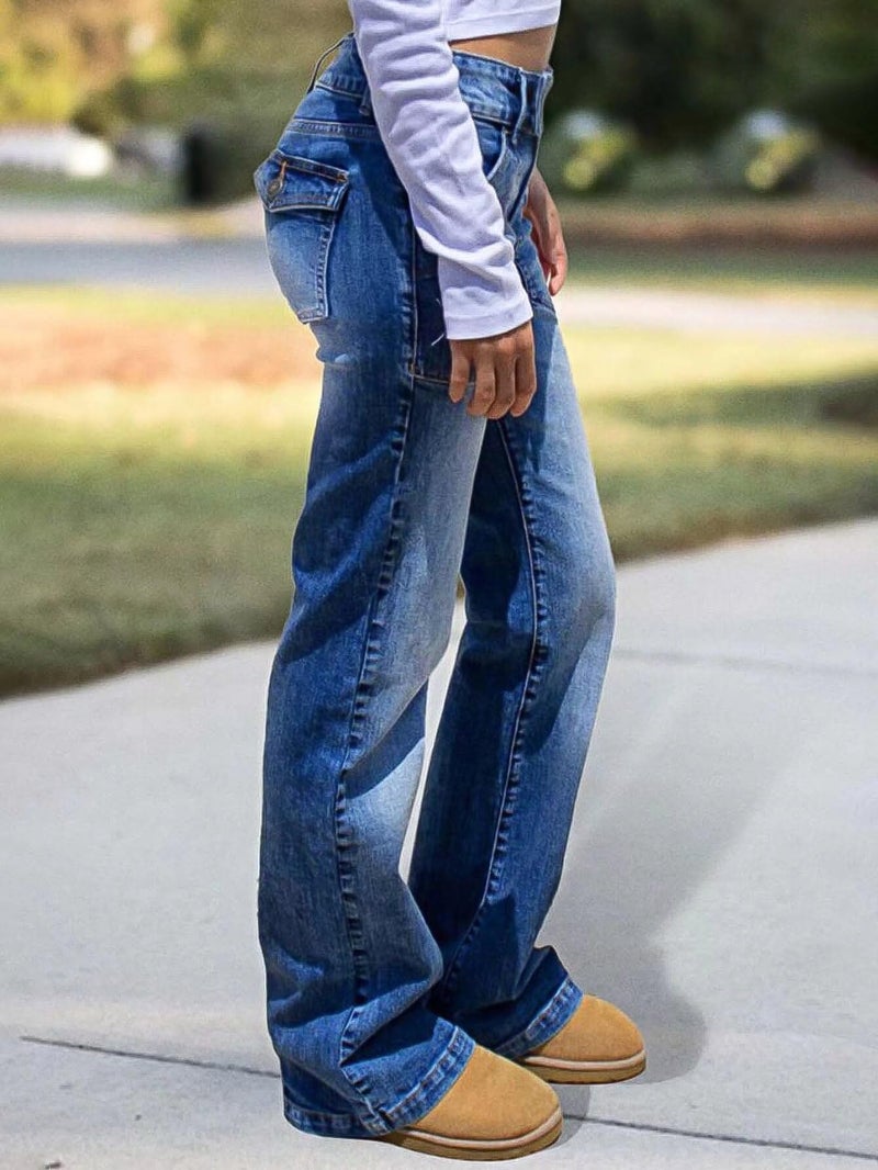 Flamingals Wide Leg Jeans for Women Low Rise Baggy Stretchy Straight Leg Bootcut Denim Pants Dark Blue XL - Image 2