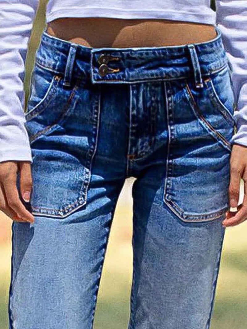 Flamingals Wide Leg Jeans for Women Low Rise Baggy Stretchy Straight Leg Bootcut Denim Pants Dark Blue XL - Image 5