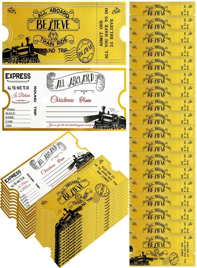 Japior 30 Pcs Christmas Polar Express Golden Tickets Bulk North Pole Train Believe Tickets Polar Express Decorations with Train Theme Xmas Polar Express Parties - Image 1