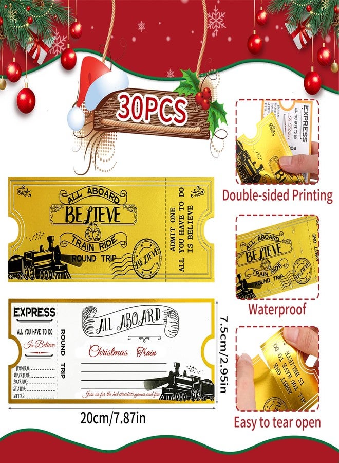 Japior 30 Pcs Christmas Polar Express Golden Tickets Bulk North Pole Train Believe Tickets Polar Express Decorations with Train Theme Xmas Polar Express Parties - Image 2