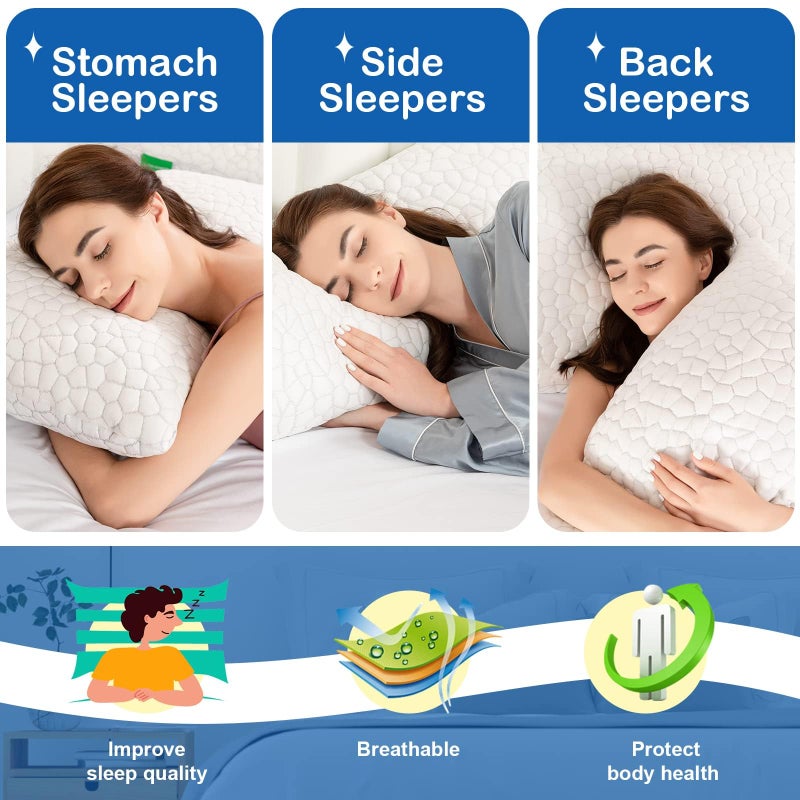 SUPA MODERN Cooling Bed Pillows for Sleeping 1 Pack Shredded Memory Foam Pillows Adjustable Cool Pillow - Image 4