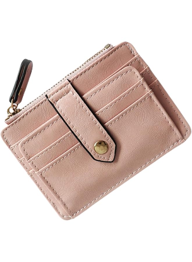 erorex Small Coin Purse Leather Student Wallet Short Card Holder Zipper Earphone Storage & Finishing Bag Button Closure Small Body & Large Capacity Transparent Window Photos Smooth Zip Pink  - Image 1