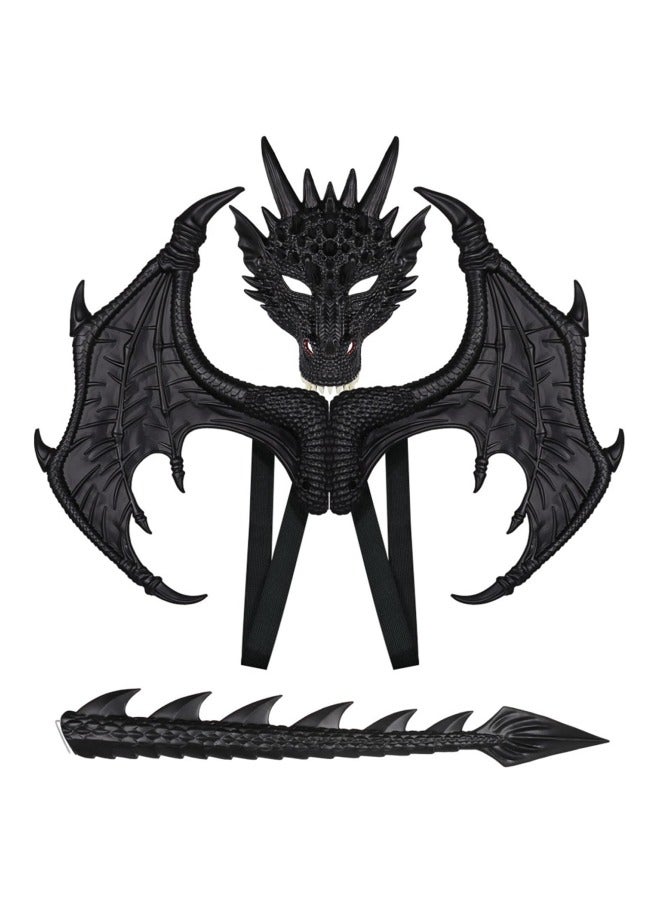 CCOVERY Dragon Costume Wing Dinosaur Tail Mask Dragon Cosplay Dinosaur Costume Set for Kids Children, Black - Image 1