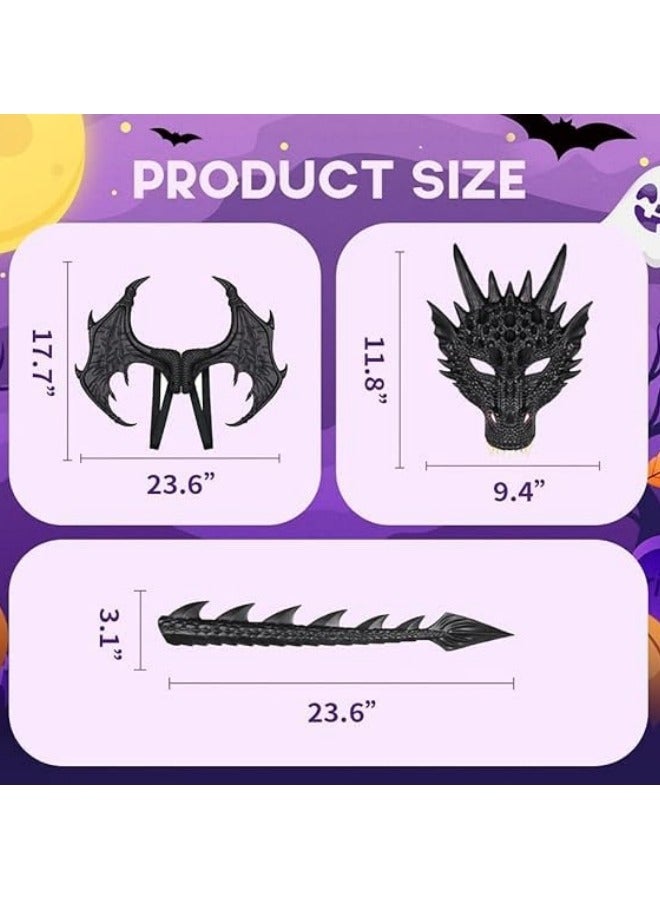 CCOVERY Dragon Costume Wing Dinosaur Tail Mask Dragon Cosplay Dinosaur Costume Set for Kids Children, Black - Image 4