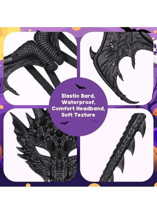 CCOVERY Dragon Costume Wing Dinosaur Tail Mask Dragon Cosplay Dinosaur Costume Set for Kids Children, Black - Image 5
