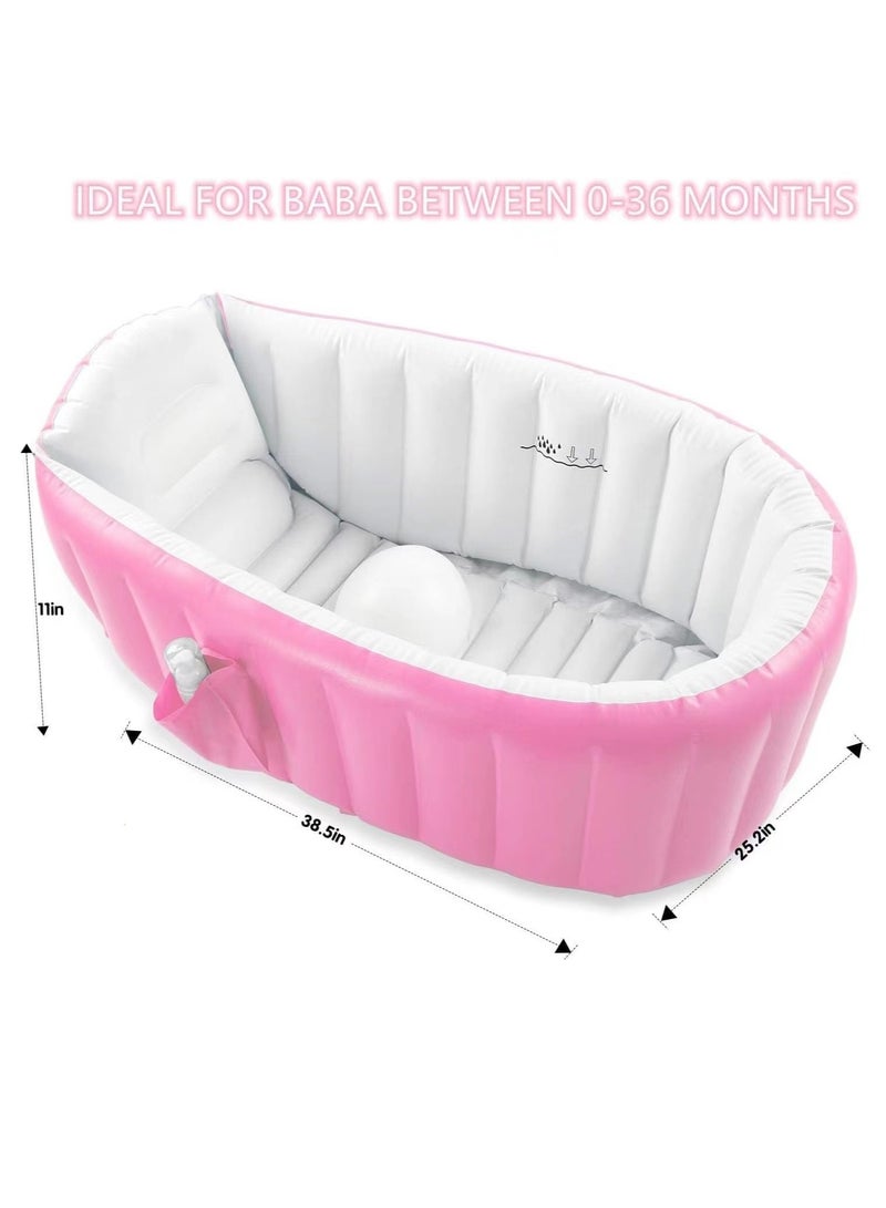 Baby Inflatable Bathtub Portable Infant Toddler Bathing Tub Non Slip Travel Bathtub Mini Air Swimming Pool Kids Thick Foldable Shower Basin (Pink Inflatable Bathtub) - Image 5
