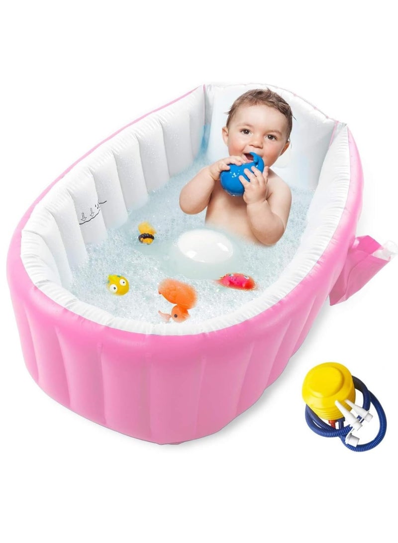 Baby Inflatable Bathtub Portable Infant Toddler Bathing Tub Non Slip Travel Bathtub Mini Air Swimming Pool Kids Thick Foldable Shower Basin (Pink Inflatable Bathtub) - Image 2