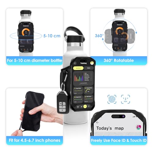 Cikyner Water Bottle Strap, Water Bottle Holder for Mobile Phone 360° Rotatable & Removable Water Bottle Pouch Gym Water Bottle Accessories for 4.5-7'' Mobile Phone & 18-40 oz Water Bottles (G7) - Image 3