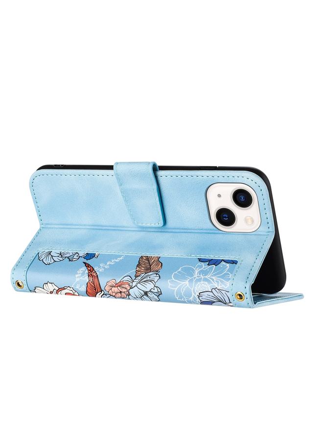 Zaboon Case For iPhone 13 mini Floral Pattern Leather Phone Case with Lanyard - Image 4