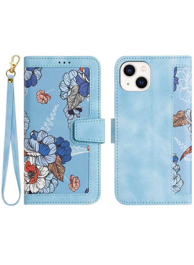 Zaboon Case For iPhone 13 mini Floral Pattern Leather Phone Case with Lanyard - Image 1
