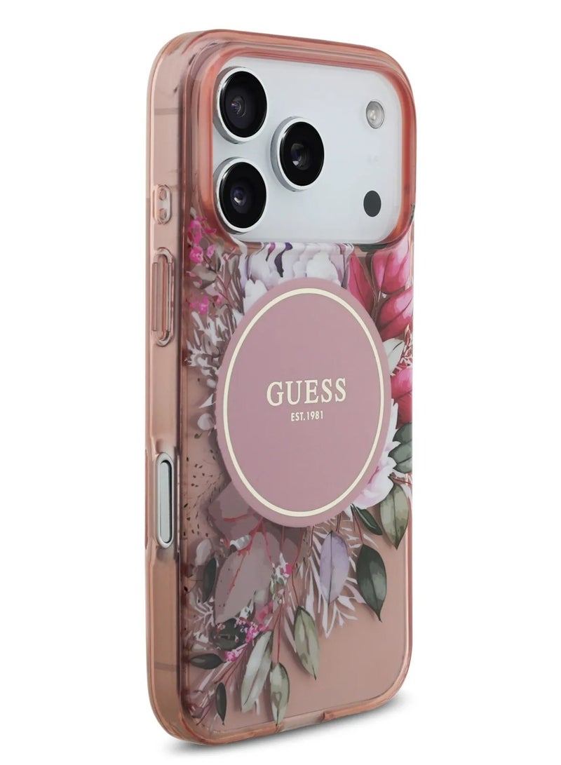 GUESS iPhone 17 Pro MagSafe Case / MagSafe IML Case With Flowers Pattern & Lanyard - Black - Image 2
