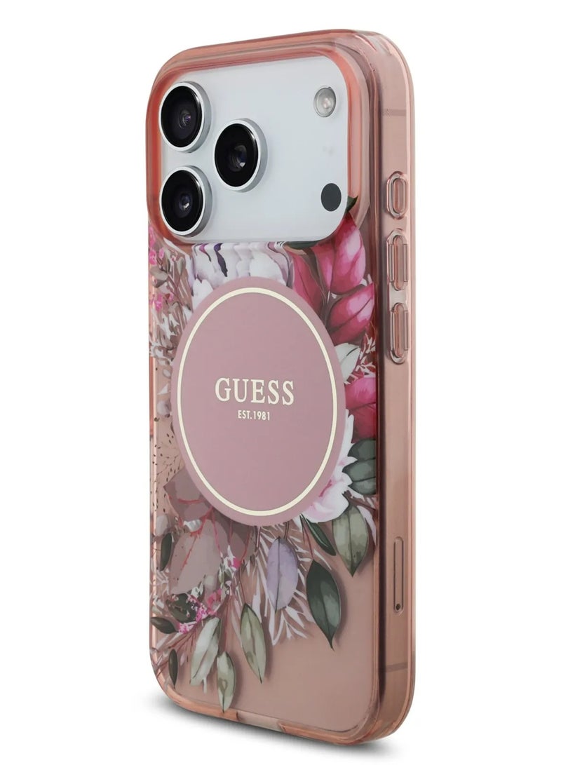 GUESS iPhone 17 Pro MagSafe Case / MagSafe IML Case With Flowers Pattern & Lanyard - Black - Image 4