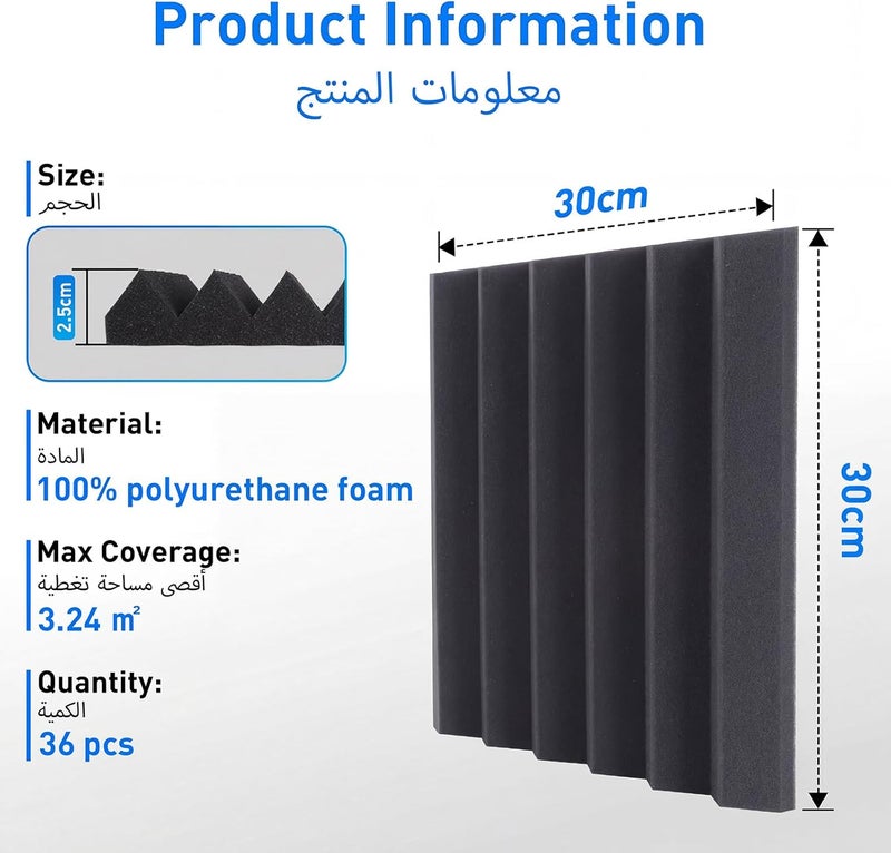 AUSLET 36 Pack Acoustic Foam Panels Soundproofing Wedge 30 x 30 x 5cm Sound Deadening Foam, High Density Sound Absorbing Panels for Studio, Home Office, Gaming Room, Podcast - Image 5