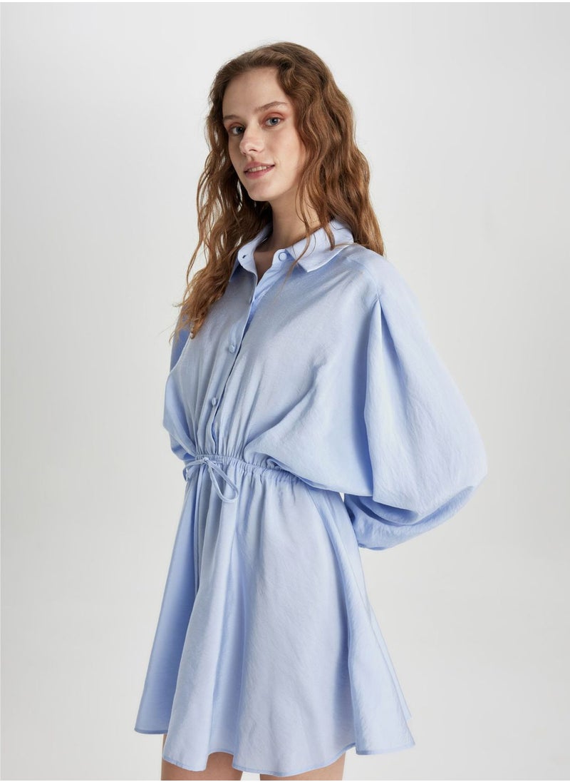 DeFacto - Shirt Collar Modal Mini Long Sleeve Dress - Image 1