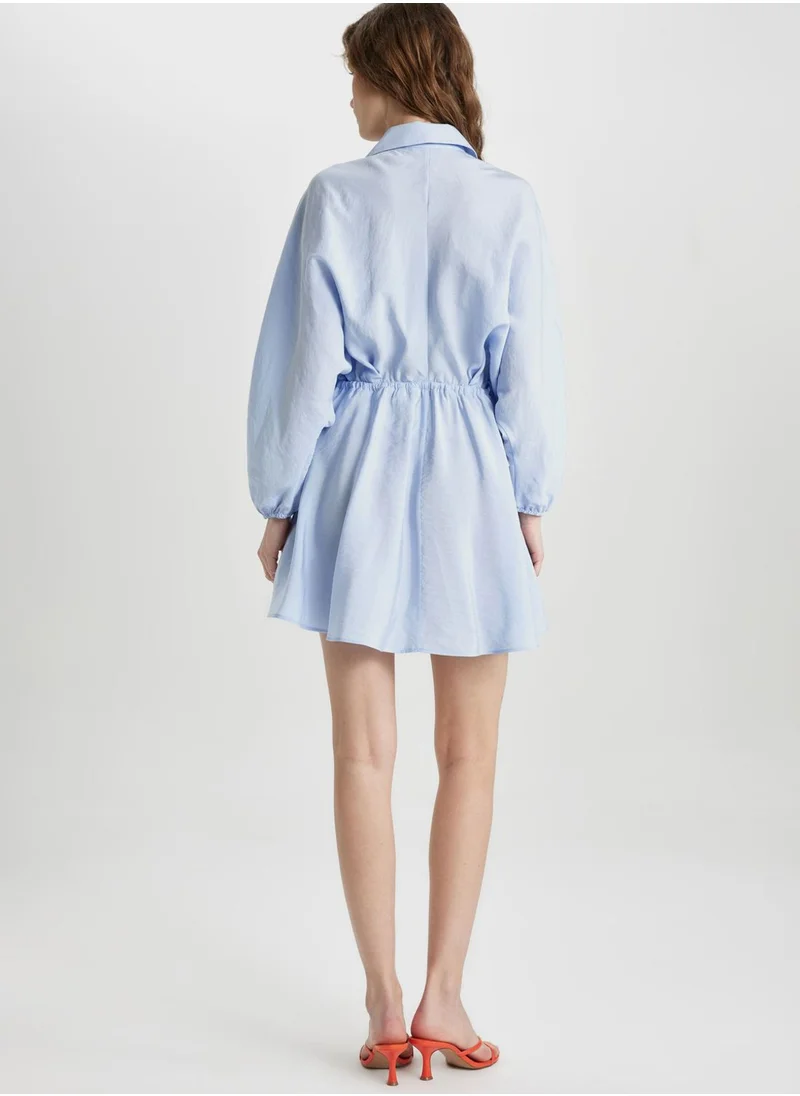 DeFacto Shirt Collar Modal Mini Long Sleeve Dress