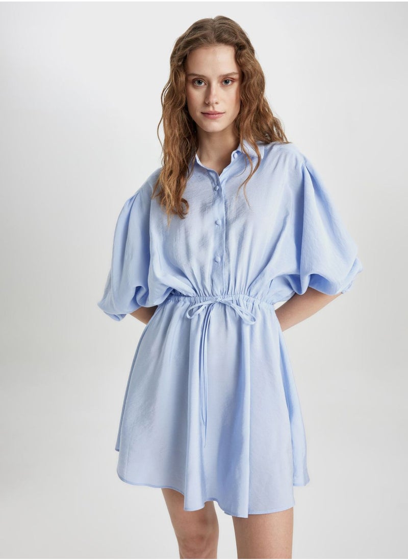 DeFacto - Shirt Collar Modal Mini Long Sleeve Dress - Image 1