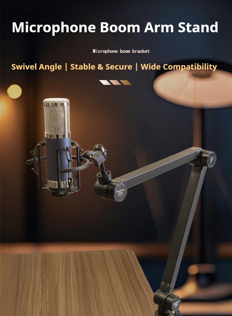 FlashHawk Microphone Boom Arm - Adjustable 360° Rotatable Mic Arm With Height Raising Rod - Table Stand Foldable Scissor Stable Mount Arms for Radio Studio, Podcast, Gaming - Image 2