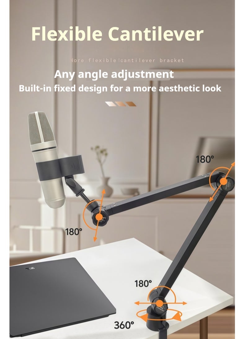 FlashHawk Microphone Boom Arm - Adjustable 360° Rotatable Mic Arm With Height Raising Rod - Table Stand Foldable Scissor Stable Mount Arms for Radio Studio, Podcast, Gaming - Image 3