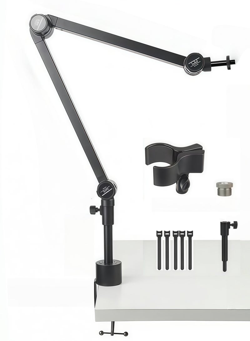 FlashHawk Microphone Boom Arm - Adjustable 360° Rotatable Mic Arm With Height Raising Rod - Table Stand Foldable Scissor Stable Mount Arms for Radio Studio, Podcast, Gaming - Image 1