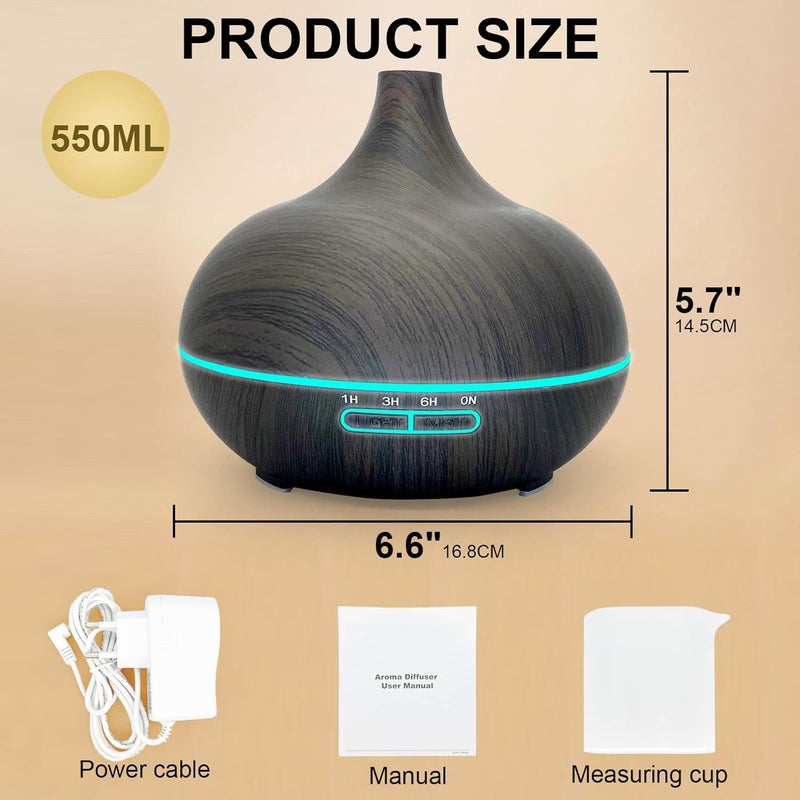 Essential Oil DiffUSer, 550mlOil DiffUSer With 4 Timer, Aromatherapy DiffUSer With Auto Shut-Off Function, Cool Mist Humidifier Bpa-Free For Bedroom Home -Dark Brown - Image 4