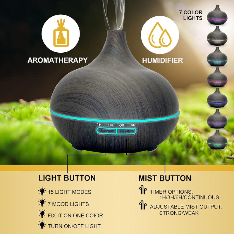 Essential Oil DiffUSer, 550mlOil DiffUSer With 4 Timer, Aromatherapy DiffUSer With Auto Shut-Off Function, Cool Mist Humidifier Bpa-Free For Bedroom Home -Dark Brown - Image 2