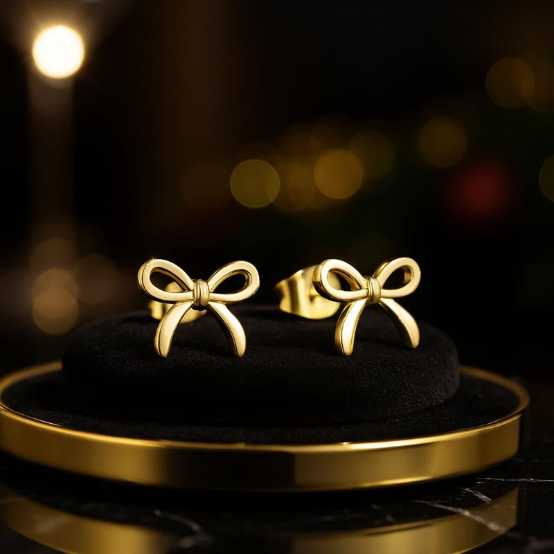 ecozran Bow Stud Earrings for Women Gold Plated Adorable Hypoallergenic Earrings Dainty Cute Fashion Jewelry Perfect Tiny Gift for Her Valentine's Day Christmas Birthday(X) - Image 5