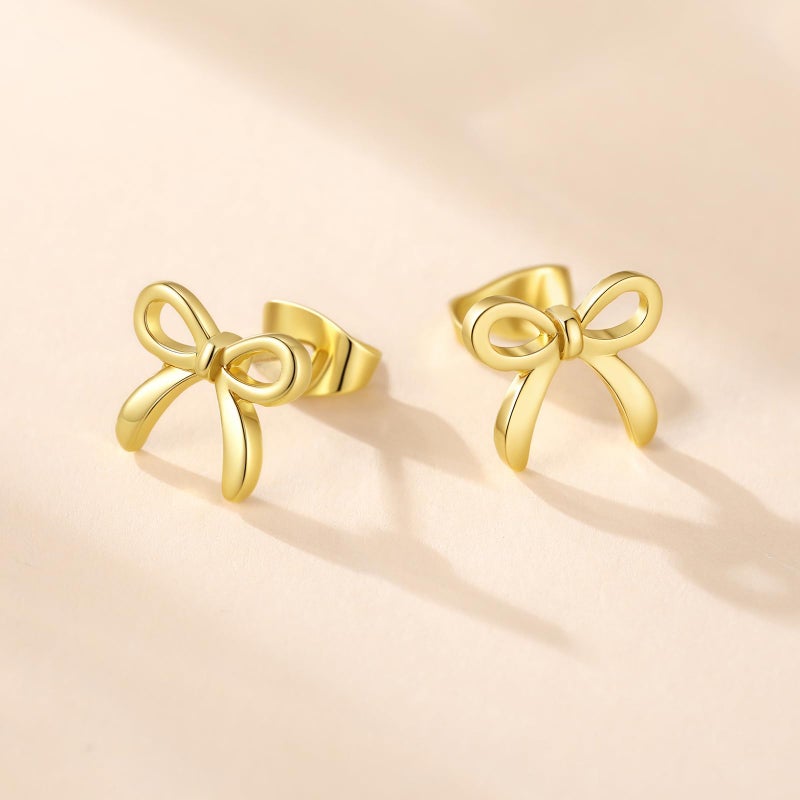 ecozran Bow Stud Earrings for Women Gold Plated Adorable Hypoallergenic Earrings Dainty Cute Fashion Jewelry Perfect Tiny Gift for Her Valentine's Day Christmas Birthday(X) - Image 2