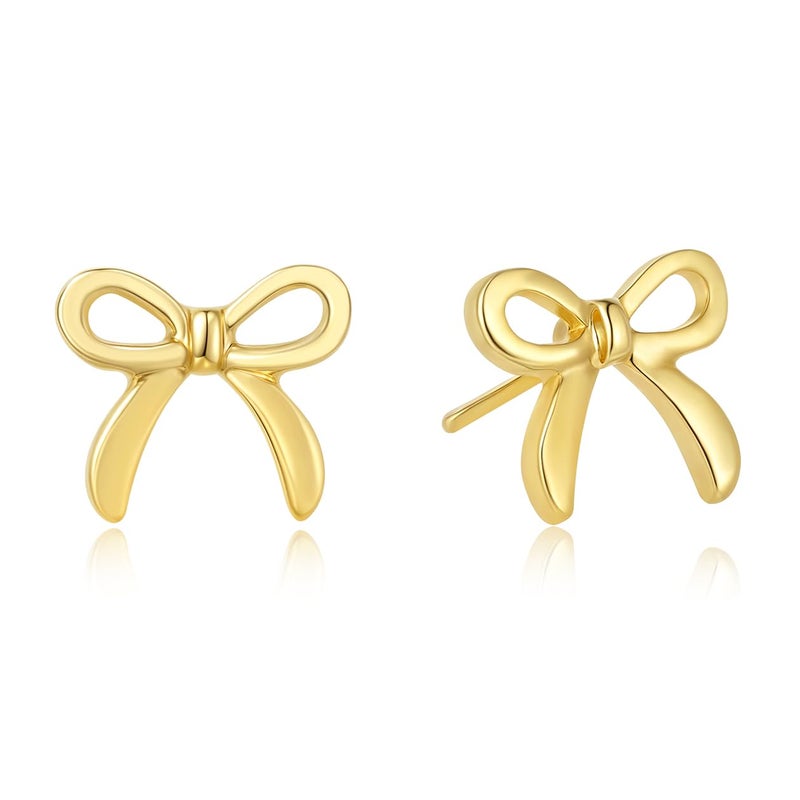 ecozran Bow Stud Earrings for Women Gold Plated Adorable Hypoallergenic Earrings Dainty Cute Fashion Jewelry Perfect Tiny Gift for Her Valentine's Day Christmas Birthday(X) - Image 1