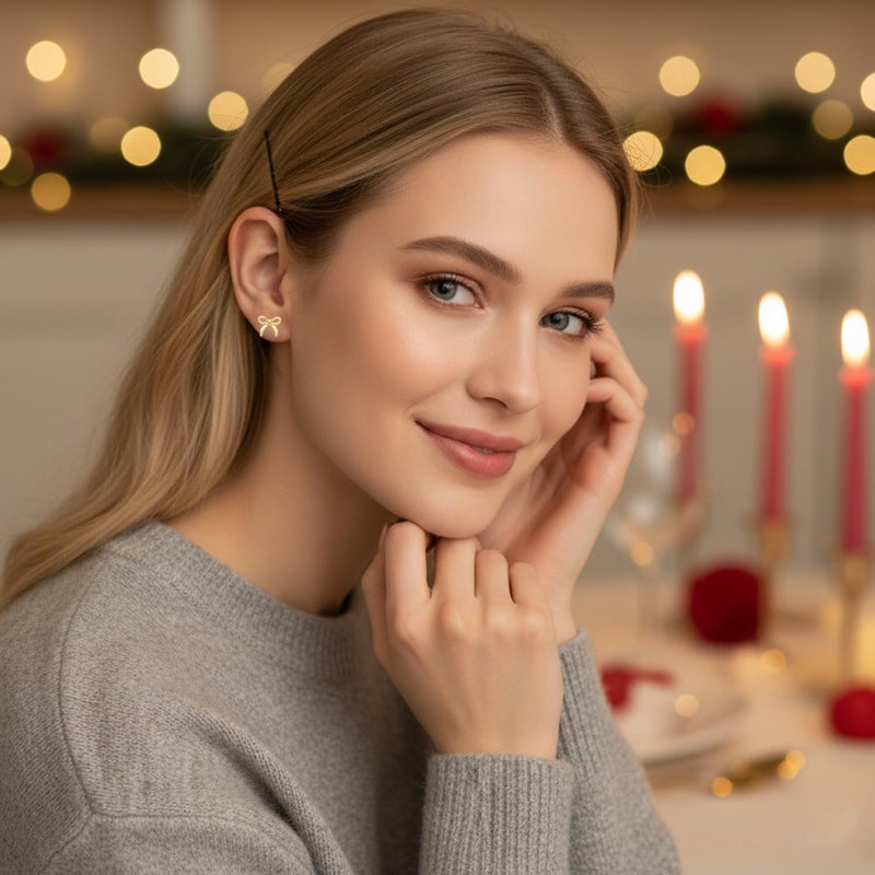 ecozran Bow Stud Earrings for Women Gold Plated Adorable Hypoallergenic Earrings Dainty Cute Fashion Jewelry Perfect Tiny Gift for Her Valentine's Day Christmas Birthday(X) - Image 3