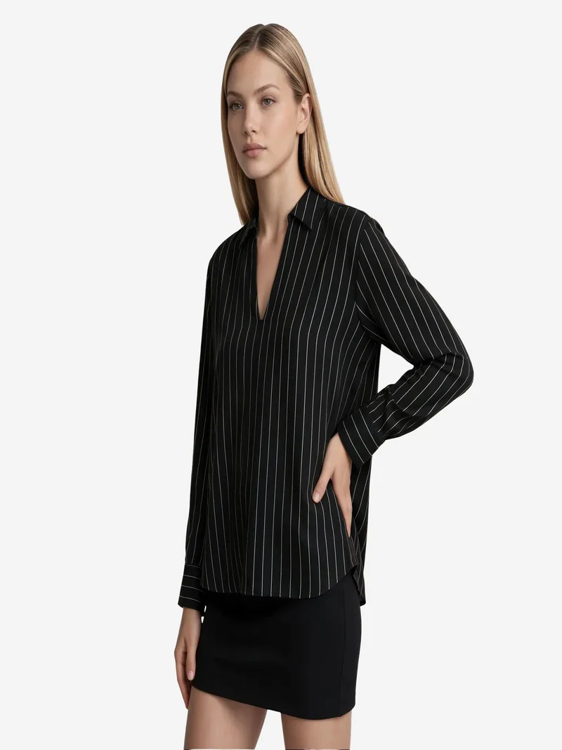 Jennyfer Black Women's Striped V-Neck Blouse for Women | Best Price UAE