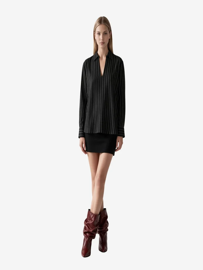 جينيفر Women's Striped V-Neck Blouse