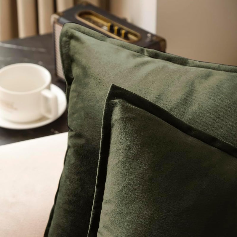 VAKADO Throw Pillow Covers 18x18 Set of 2 Olive Green Velvet Decor Decorative Couch Cushion Euro Xmas Pillowcases with Fringe Home Bed Decoration for Sofa Bedroom Office - Image 4