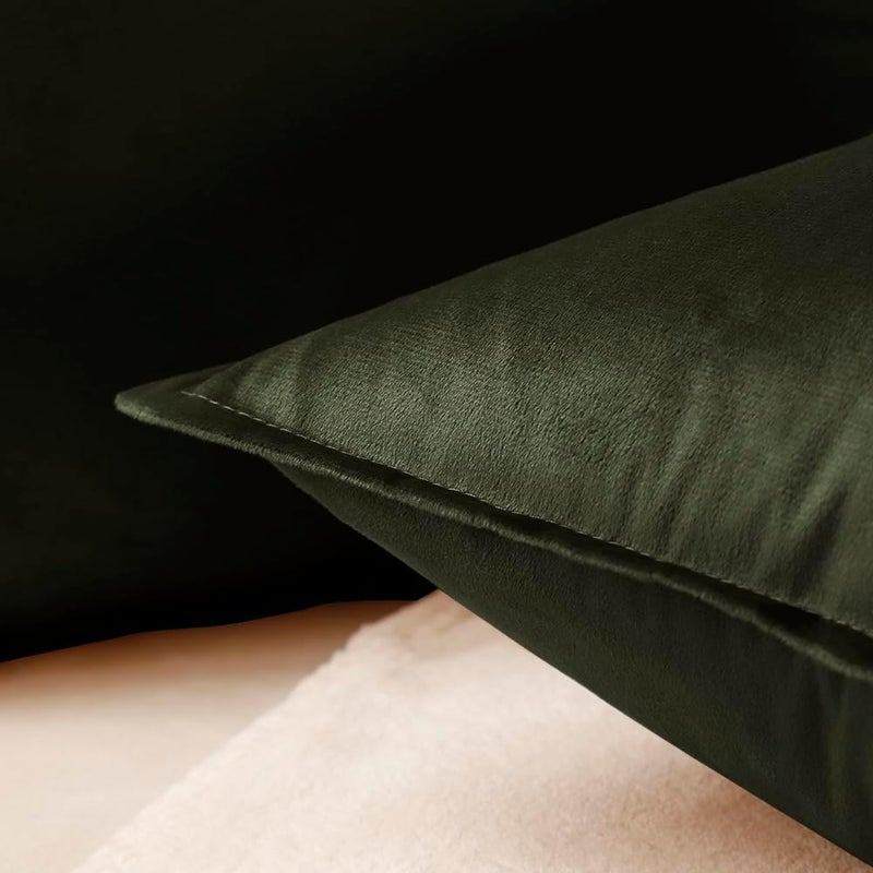 VAKADO Throw Pillow Covers 18x18 Set of 2 Olive Green Velvet Decor Decorative Couch Cushion Euro Xmas Pillowcases with Fringe Home Bed Decoration for Sofa Bedroom Office - Image 2