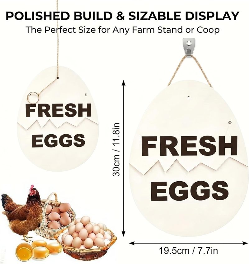 Wooden Sign 30*22*1.3Cm Dual-Sided Slide-Out Panels Farm Sign - Rustic Farmhouse Egg Design Poultry Sign For Outdoor Farm Stands Chicken Coops Garden Spaces - Image 5