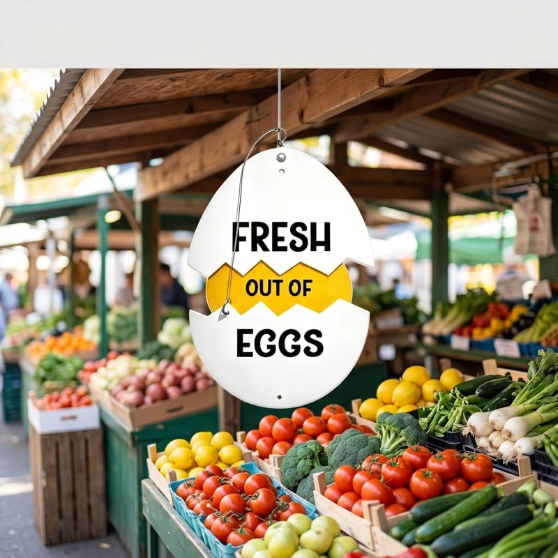 Wooden Sign 30*22*1.3Cm Dual-Sided Slide-Out Panels Farm Sign - Rustic Farmhouse Egg Design Poultry Sign For Outdoor Farm Stands Chicken Coops Garden Spaces - Image 2