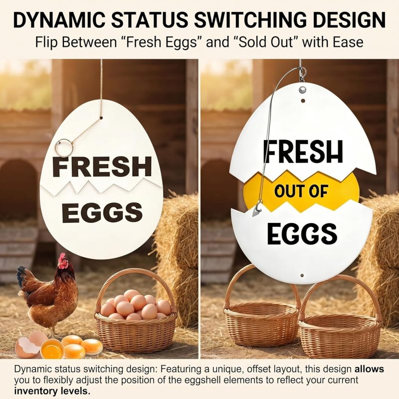 Wooden Sign 30*22*1.3Cm Dual-Sided Slide-Out Panels Farm Sign - Rustic Farmhouse Egg Design Poultry Sign For Outdoor Farm Stands Chicken Coops Garden Spaces - Image 4