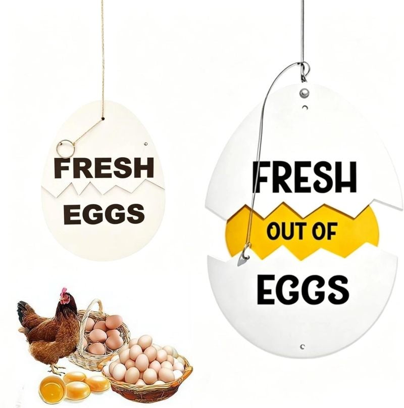 Wooden Sign 30*22*1.3Cm Dual-Sided Slide-Out Panels Farm Sign - Rustic Farmhouse Egg Design Poultry Sign For Outdoor Farm Stands Chicken Coops Garden Spaces - Image 1