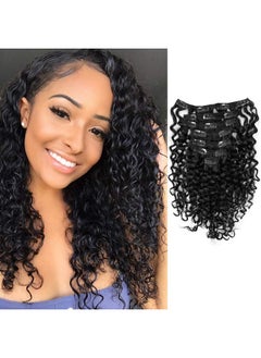 Water Wave Clip In Hair Extensions Human Curly Hair Natural Black 1B Double Weft Water Wave Curly Clip Ins Extensions For Black Women Clip On Wave Hair Extension 16 Inch 120 Gram