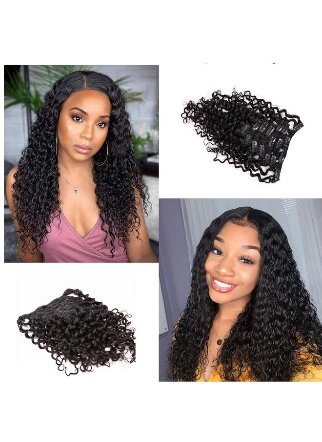 Anrosa - Water Wave Clip In Hair Extensions Human Curly Hair Natural Black 1B Double Weft Water Wave Curly Clip Ins Extensions For Black Women Clip On Wave Hair Extension 16 Inch 120 Gram - Image 1