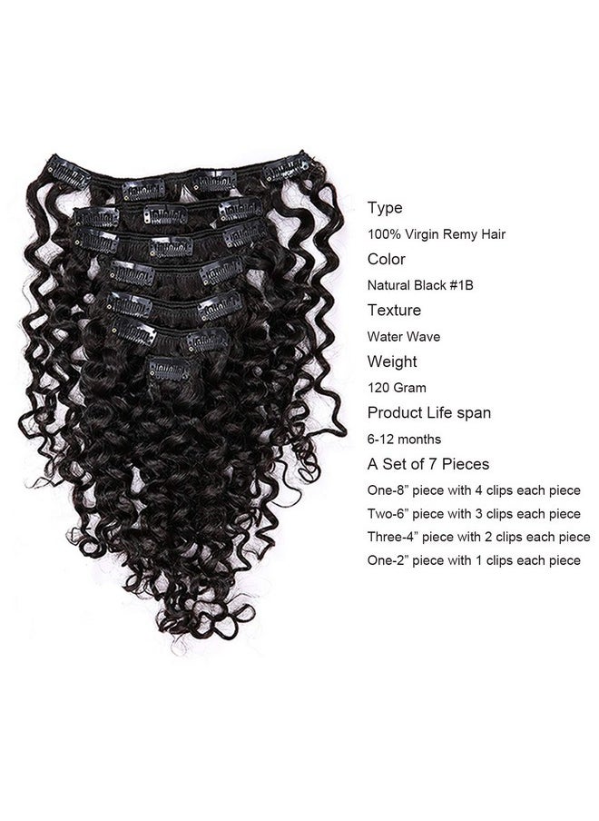 Anrosa - Water Wave Clip In Hair Extensions Human Curly Hair Natural Black 1B Double Weft Water Wave Curly Clip Ins Extensions For Black Women Clip On Wave Hair Extension 16 Inch 120 Gram - Image 1