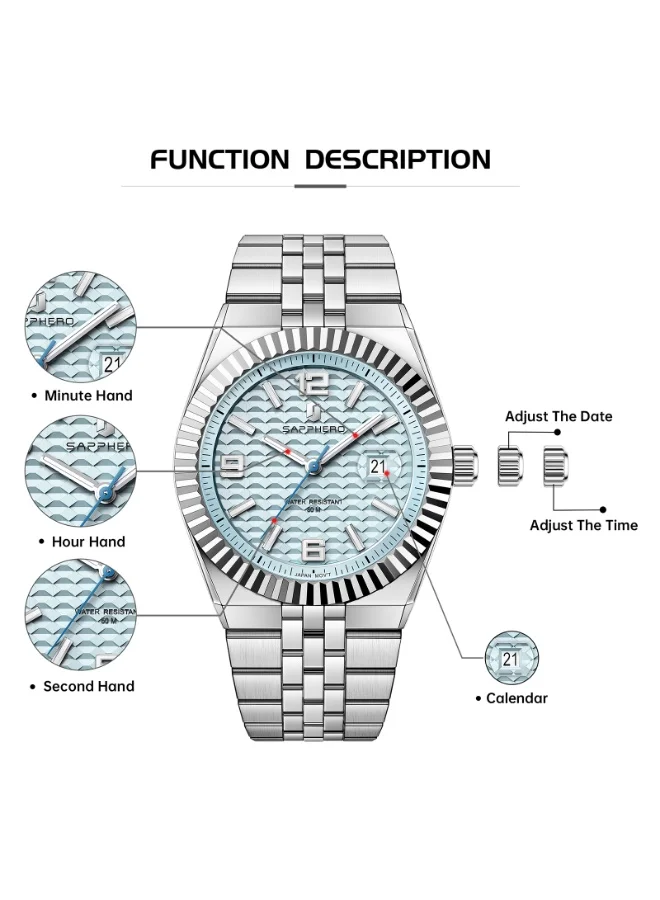 Sapphero SAPPHERO Mens Watches Men’s Quartz Analog Watch Stainless Steel Bracelet with Date Window Luminous Designer 50M Water Resistant Luxury Watch for Business Work Sport Casual Dress Elegant Gifts ﻿