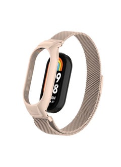 Replacement Strap For Xiaomi Mi Band 8 Integrated Metal Case + Milanese Magnetic Watch Band Lotus Pink