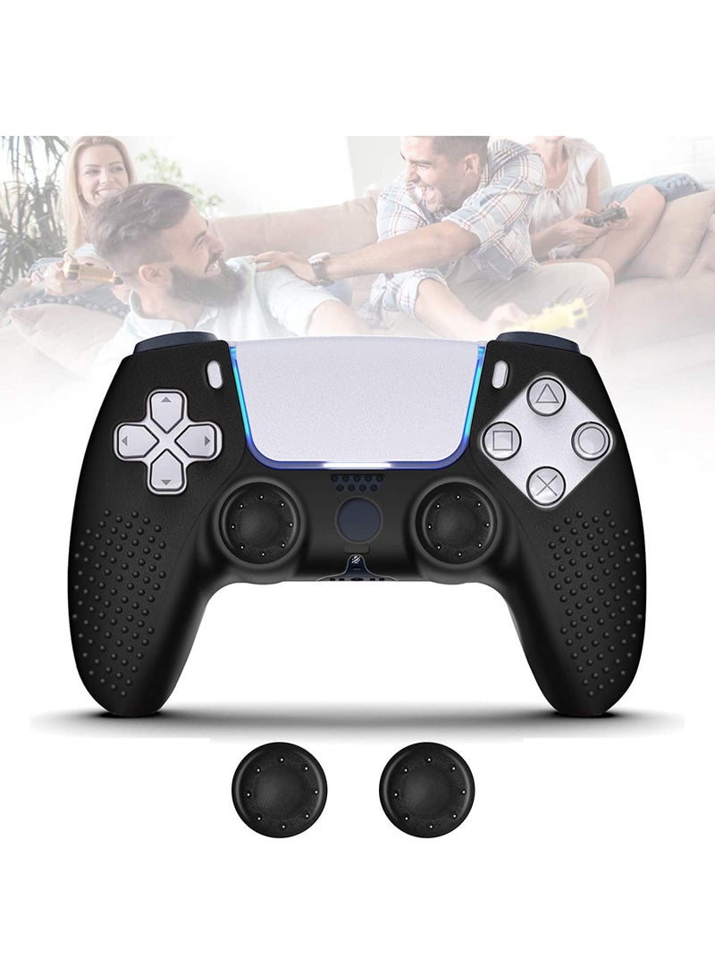 غطاء سيليكون لوحدة تحكم سوني بلاي ستيشن 5 (PS5) - غطاء واقٍ مانع للانزلاق ذو قبضة فائقة، غطاء مطاطي ناعم مقاوم للصدمات مع راحة محسّنة، نسيج مقاوم للعرق وحماية كاملة لوحدة التحكم اللاسلكية - أسود - Image 1