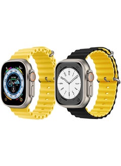 Silicone Ocean Band Strap for Apple Watch Ultra 8 49mm Yellow Single Color Strap with Black/Yellow Double Side Strap Set of 2